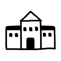 Retro School Building Vector – Black Outline of Classic Academic Structure

