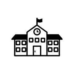Retro School Building Vector – Black Outline of Classic Academic Structure

