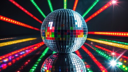 Fototapeta premium Background with light reflections from a disco ball, close-up view.