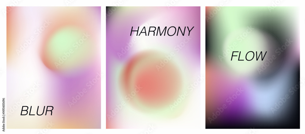 Aufkleber posters with soft, blurred gradient backgrounds in pastel and neon hues, showcasing the modern blur 