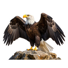 Obraz premium Untitled design - Stylized Bald Eagle Perched on a Rocky Cliff Edge, Transparent PNG”And transparent the background.