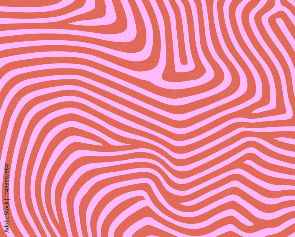 Poster bold abstract vector pattern with wavy, organic stripes in pink and terracotta. this groovy, retro-i