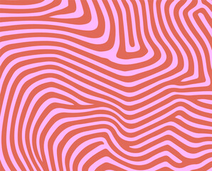 Bold abstract vector pattern with wavy, organic stripes in pink and terracotta. This groovy, retro-inspired style is popular in trendy backgrounds, wall art, and modern dopamine decor.