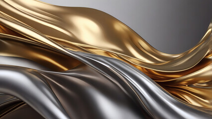 Metallic Waves Background, Gold and Silver Abstract Texture, Luxurious Metallic Fabric, Shiny Metallic Drapes, Elegant Metallic Surface, Fluid Metallic Design, Modern Metallic Art, Metallic Flowing