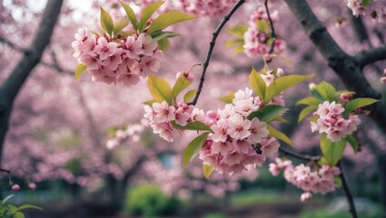 Beautiful Cherry Blossom. Gorgeous Pink Flowers on Tree.