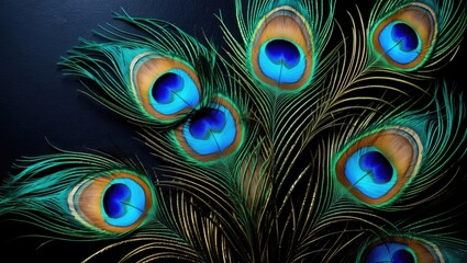 Obraz premium Feathers in blue against a black backdrop