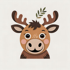 Fototapeta premium Chubby baby moose face in brown paper collage