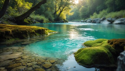 Fototapeta premium Natural reserve featuring the Galbena karst spring and river