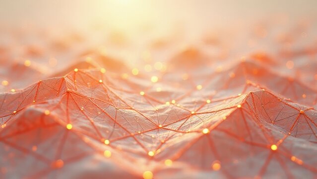 Abstract geometric landscape with glowing orange lines and triangular patterns