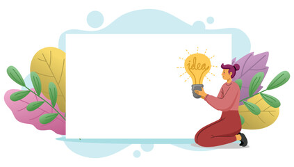 Woman holding light bulb with blank space  

