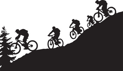 Obraz premium Vector Mountain Bike Riders Descending Hill