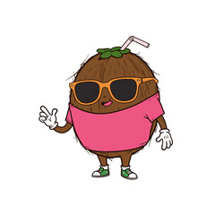 Naklejka premium Cool Coconut Character in Sunglasses – Cartoon transparent background