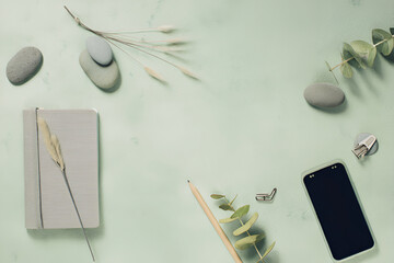Naklejka premium Serene Workspace with Natural Elements and Minimalist Design for Creative Inspiration