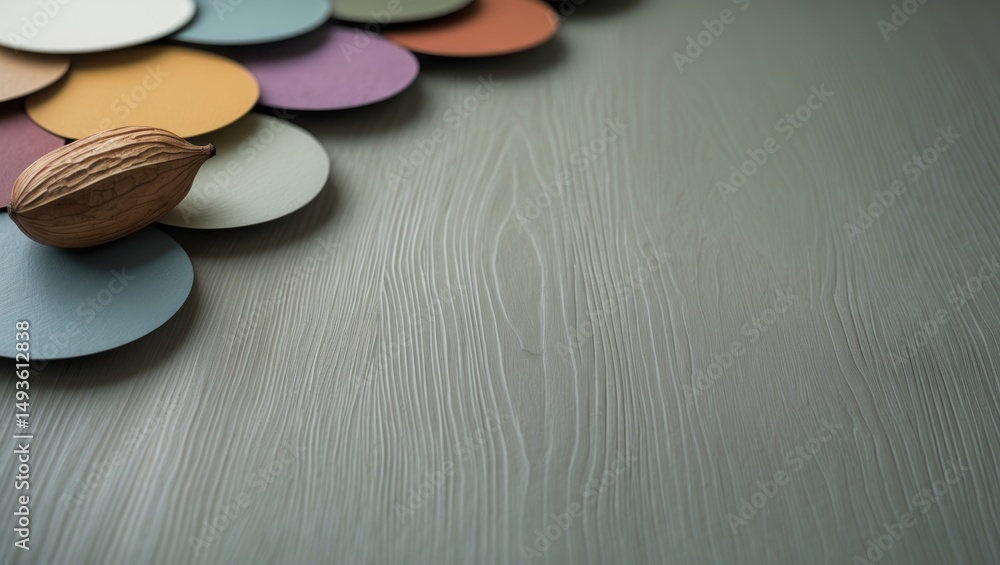 Poster nut. a range of decor samples in diverse colors and textures. panel with organic texture. material b