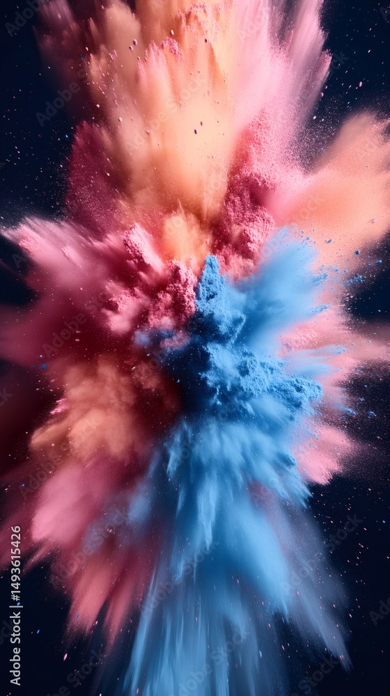 Poster colorful powder exploding creating a vibrant abstract composition