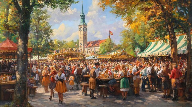 Vibrant depiction of a bustling outdoor festival.