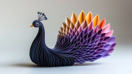 Fototapeta premium Paper peacock, vibrant colours, intricate detail
