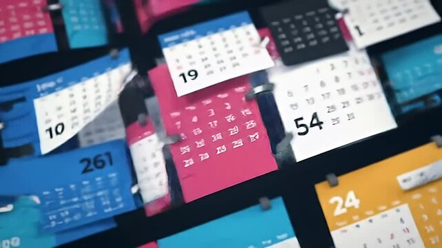 Colorful Calendar Pages Pinned on a Dark Background For Planning Purposes and Time Management