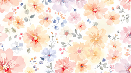 Seamless floral pattern watercolor, Colorful watercolor flowers background