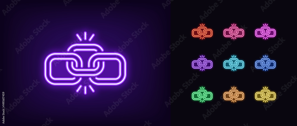 Poster outline neon chain icon. glowing neon durable chain icon, digital link. reliable connection, data sh