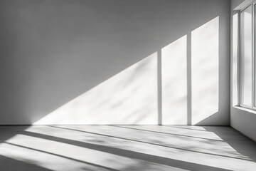 Obraz premium Sunlit Empty Room with White Walls and Concrete Floor Modern Minimalist Interior Design Photography for Real Estate