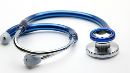 A close-up of a blue stethoscope. Medical equipment.