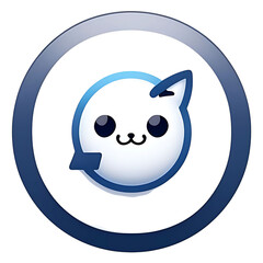 Cute cartoon cat logo in a circular frame.