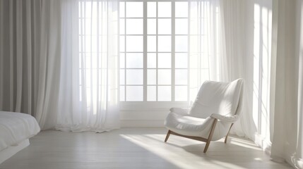 Bright, sunlit room with chair