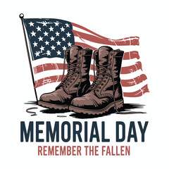 Memorial Day - Brown Combat Boots and Flag on Pole - Remember The Fallen