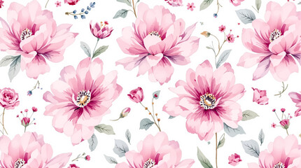Seamless floral pattern watercolor, Pink watercolor flowers background	