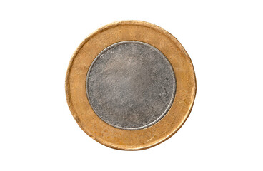 Old Bimetallic Mockup Coin Isolated on White Background. Clipping Path.