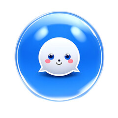 Cute Cartoon Speech Bubble Icon on Glossy Blue Button