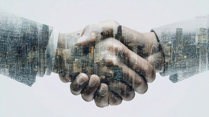 Business Handshake with City Panorama Overlay for Corporate Themes