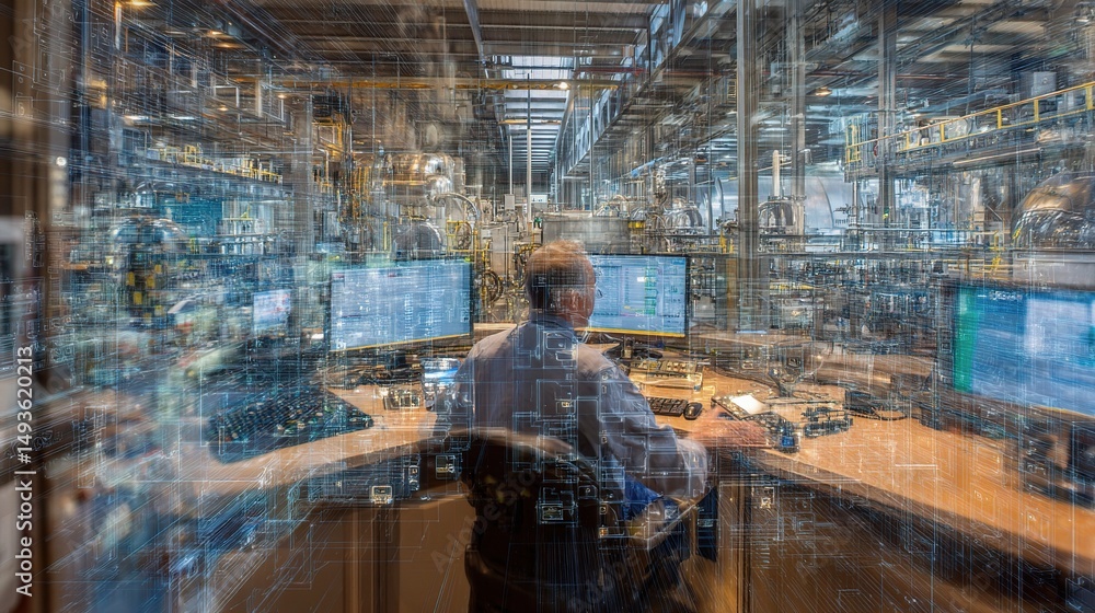 Poster advanced control room interface in industrial factory environment