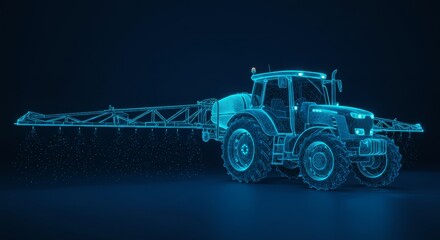 Futuristic Agricultural Tractor with Sprayer in Neon Glow Design