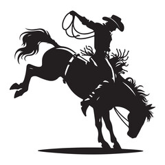 Silhouette Cowboy Riding a Bucking Bronco Vector Graphic Rodeo Illustration