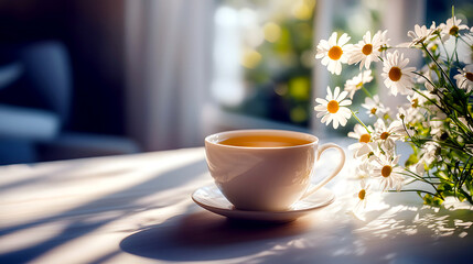 Fototapeta premium Warm Chamomile Tea in Minimalist Style
