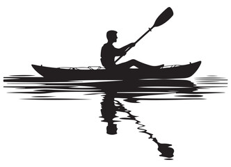 Kayaker Silhouette Illustration Paddling on Water Serene Outdoor Activity