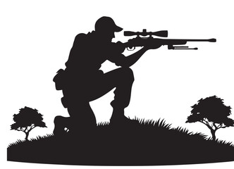 Silhouette of Sniper Vector Art on Hill With Trees