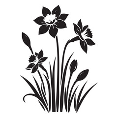 Silhouette Daffodils Flowers Vector Illustration Nature Spring Time Designs