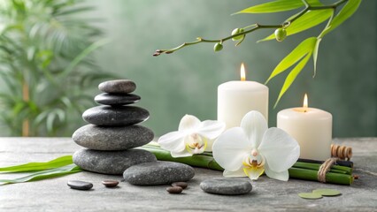 Zen Stones with Orchids and Candles A Spa Still Life, wellness , relaxation