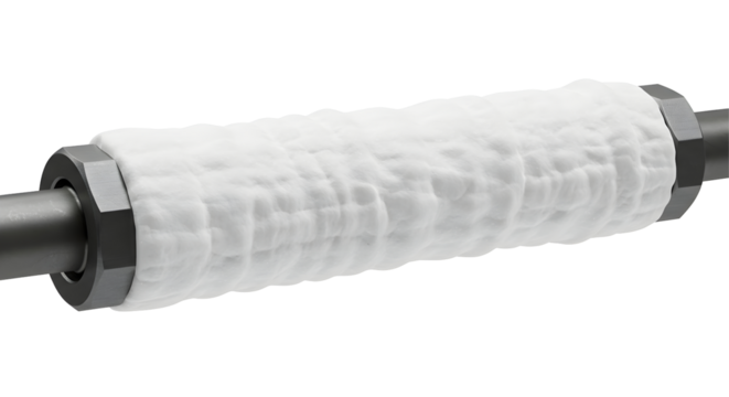 White Cylindrical Pipe Insulation with Metal Fittings