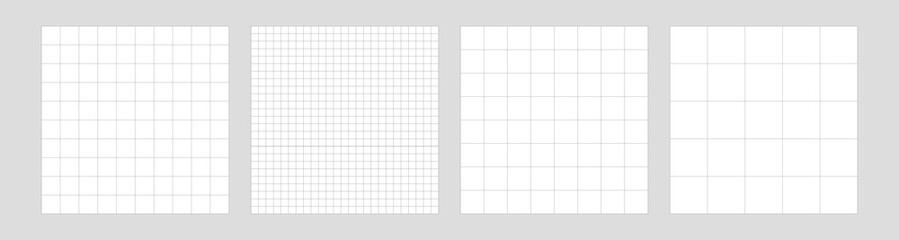 Set of white grid paper background.  Blueprint base, 
notebook sheets, paper for school notes. Background with square grid