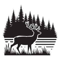 Striking Deer Silhouette in Forest Vector Illustration for Wilderness Design