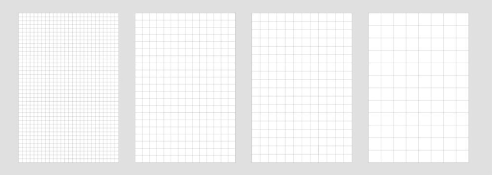 Set of white grid paper background.  Blueprint base, 
notebook sheets, paper for school notes. Background with square grid