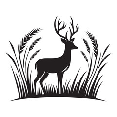 Deer Silhouette Illustration with Wheat Fields for Nature Inspired Designs
