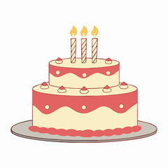 Two-Tier Birthday Cake with Four Candles Illustration