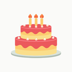 Two-Tier Birthday Cake with Three Candles - Flat Design