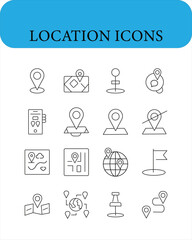Location outline icon set .
