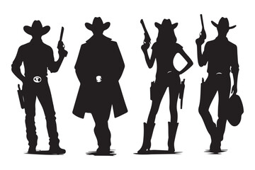 Classic Western Cowboy and Cowgirl Silhouette Vector Image Collection
